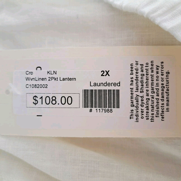 Kleen NWT Womens White Linen Pants Wide Leg Elastic Waist Plus Sz 2X Pockets - Picture 8 of 9